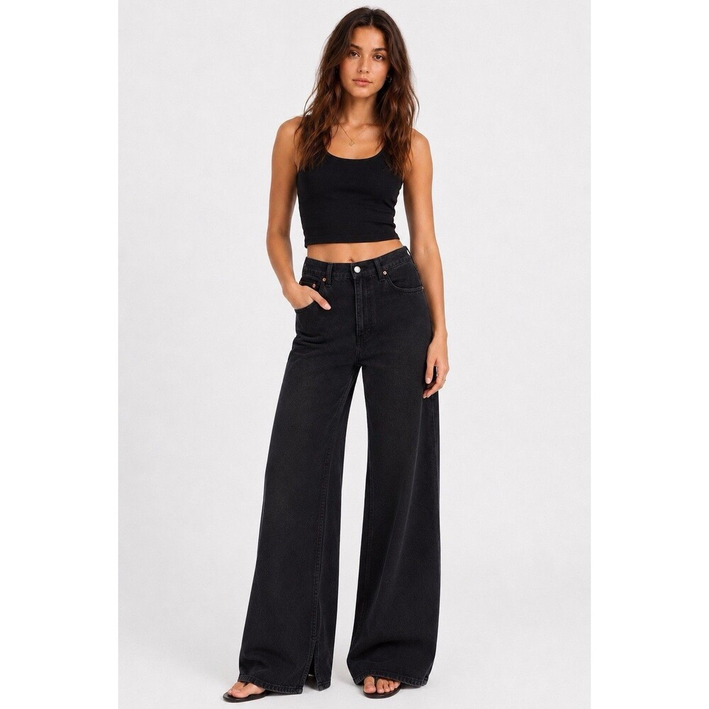 RE/DONE Low Rider Loose Wide Leg Jeans Black Flow Slouchy Puddle Hem Minimalist